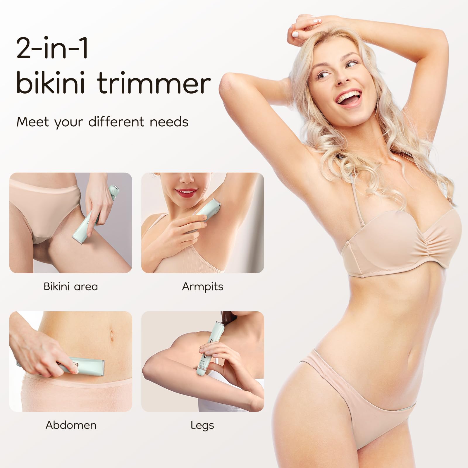 knvovno Electric Bikini Trimmer for Women - Body Hair Razor, Sage Green
