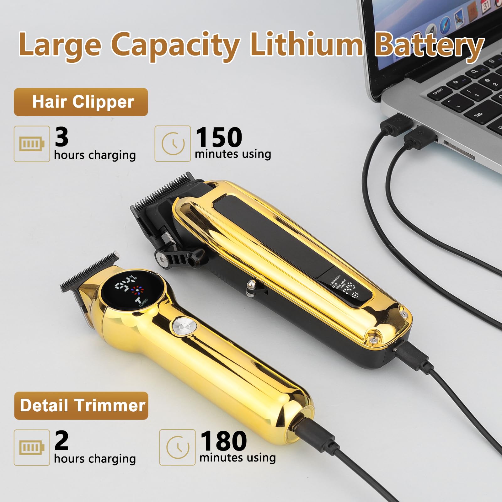 Beatslm Professional Men's Clippers and Trimmer Set, Barber Clippers, LED Display Hair Cutting Kit for Family, Gold