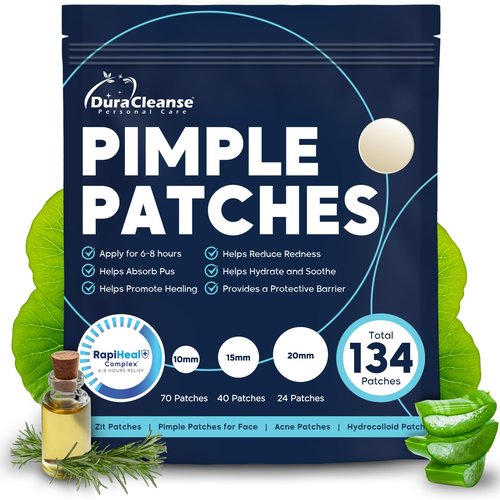 Pimple Patches for Face - 134 Count Hydrocolloid Acne Patches - Zit, Blemish, Cystic Acne Dots & Dark Spot Treatment - Invisible Clear Pimple Patch Stickers for Forehead, Chin, Nose, 3 Sizes (S, M, L)