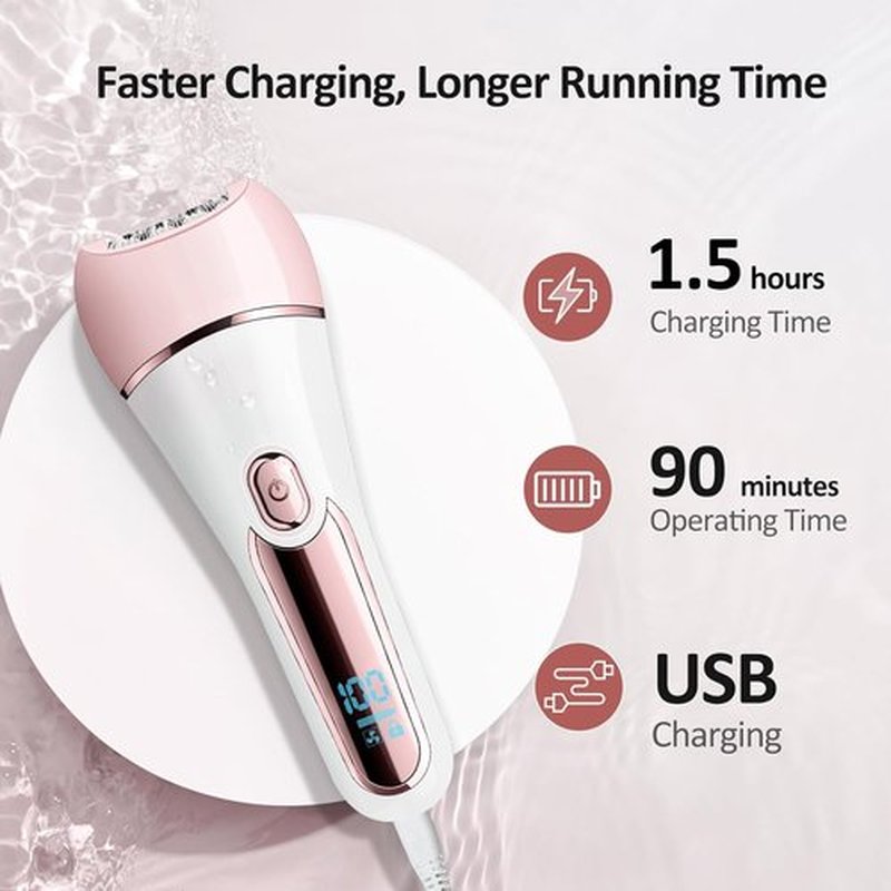 Skiennix 6-in-1 Epilator for Women - Waterproof Hair Removal, Shaver & Facial Brush | Pink