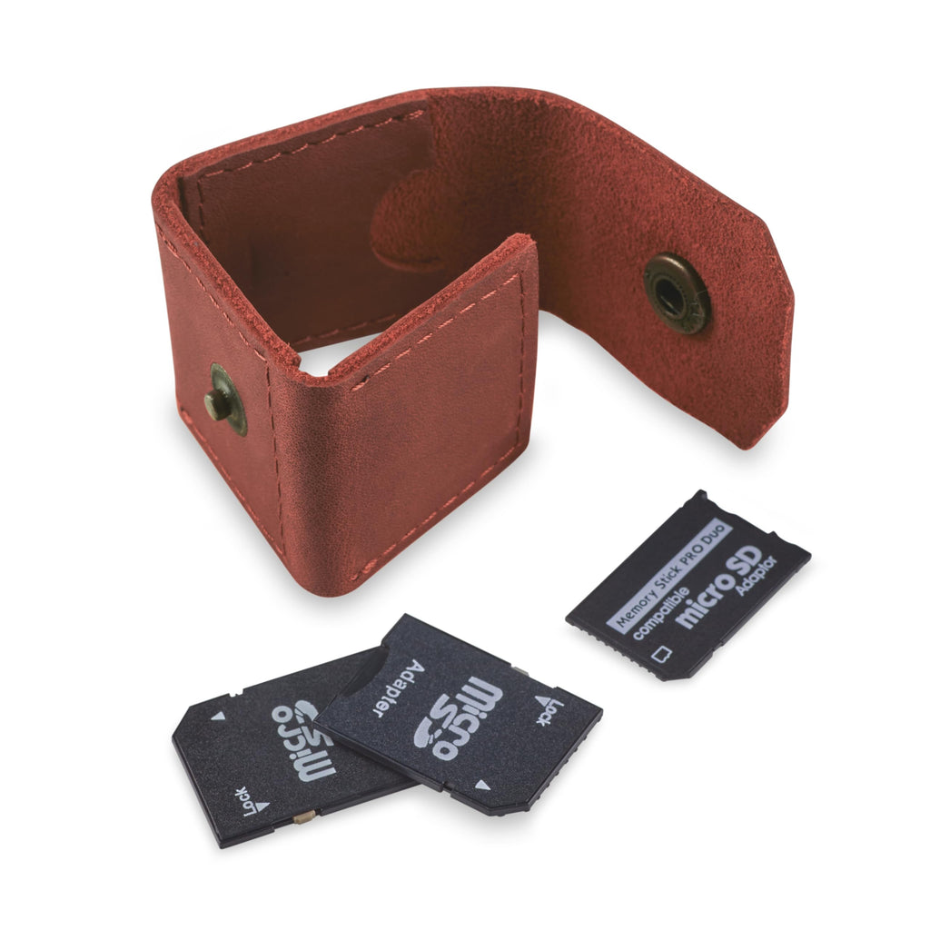 Leather SD Card Holder Keychain, SD Card Case Key Fob, Micro SD Card Holder Organizer, SD Card Storage Case, Memory Card Case Cover, Travel Memory Card Case (Cognac)
