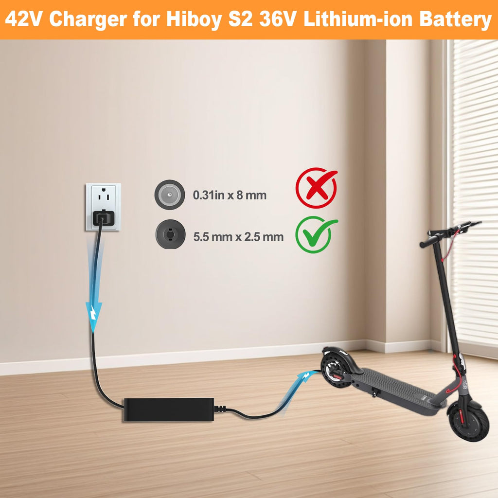 42V Charger for Hiboy S2 36V Lithium-ion Battery Compatible with Hiboy S2 Pro, S2 Lite, S2, KS4, KS4 Pro, NEX, NEX3, NEX5, Max, Max3, Max V2 Power Adapter Cord