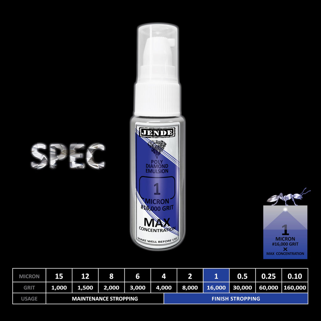 Jende 1 Micron Max Concentration Poly Diamond Stropping Emulsion 20ml - Higher Diamond Carat level