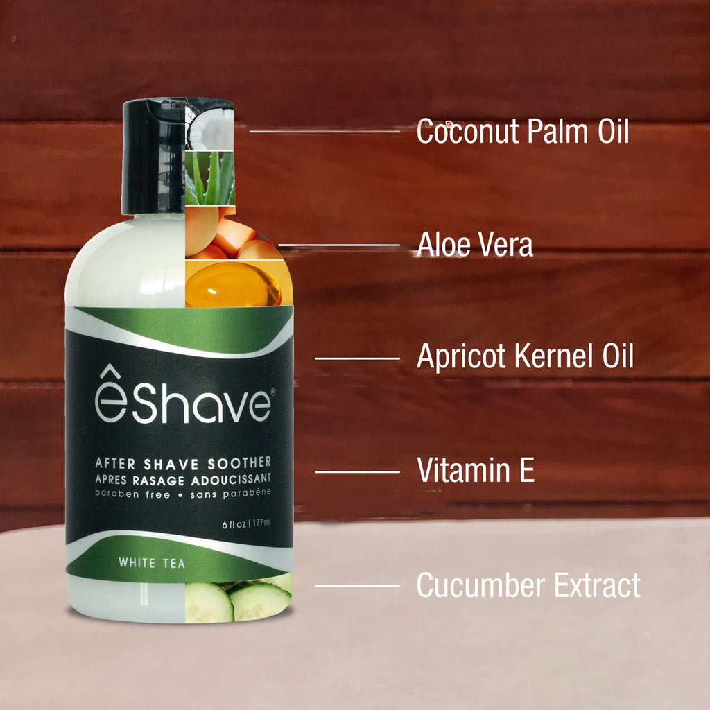 eShave Luxury After Shave Balm for Men-After Shave Lotion Soothes Razor Burn- Deep Moisturizes Skin- All-Natural Vegan After Shave Cream Calming White Tea 6 oz