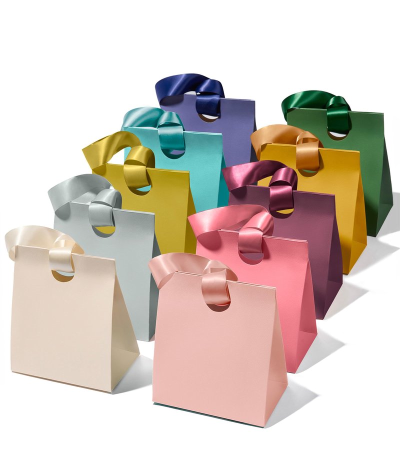 Vitalizart Paper Gift Bags With Ribbon Handles Set of 10 Assorted Colors Bulk Reusable For Gift Wrap Girls Kids Birthday Bridal Shower Party Favors Goodie Bags Candy Christmas 5.91"x3.54"x7.28" Small