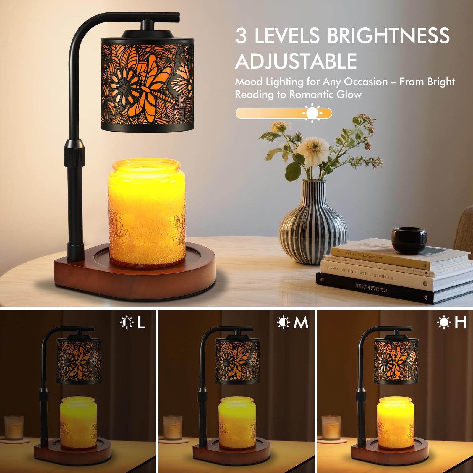 Maromamix Candle Warmer Lamp with Timer & Dimmer- Electric Wax Melt Warmer with Adjustable Height for Scented Candles, Home Décor Fragrance and House Warming Birthday Gifts for Women Mom