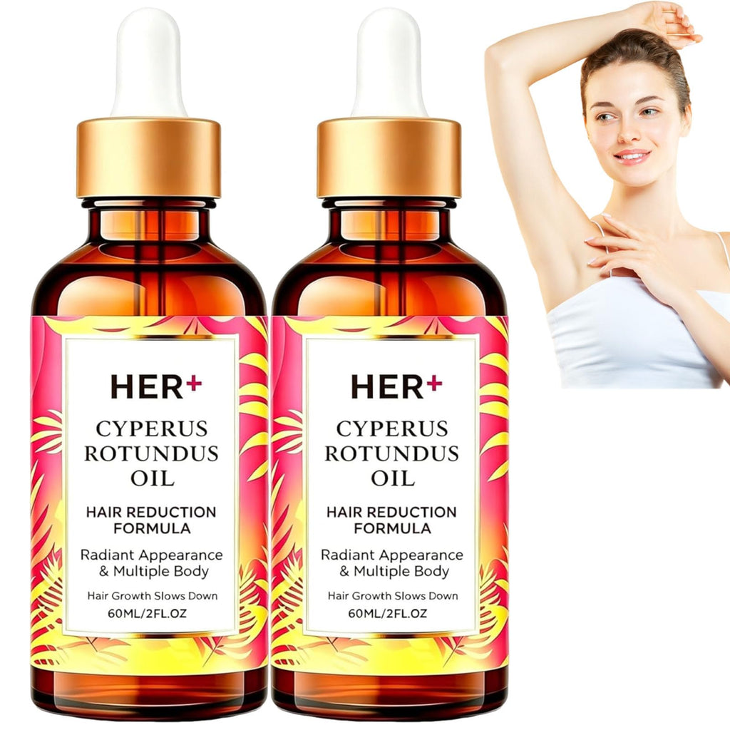 HER+ Cyperus Rotundus Oil - Hair Reduction Formula, Silky Smooth & Confident, Reducing Body Hair Growth, Easy to Use, Safe, 2 Fl Oz (2PCS)