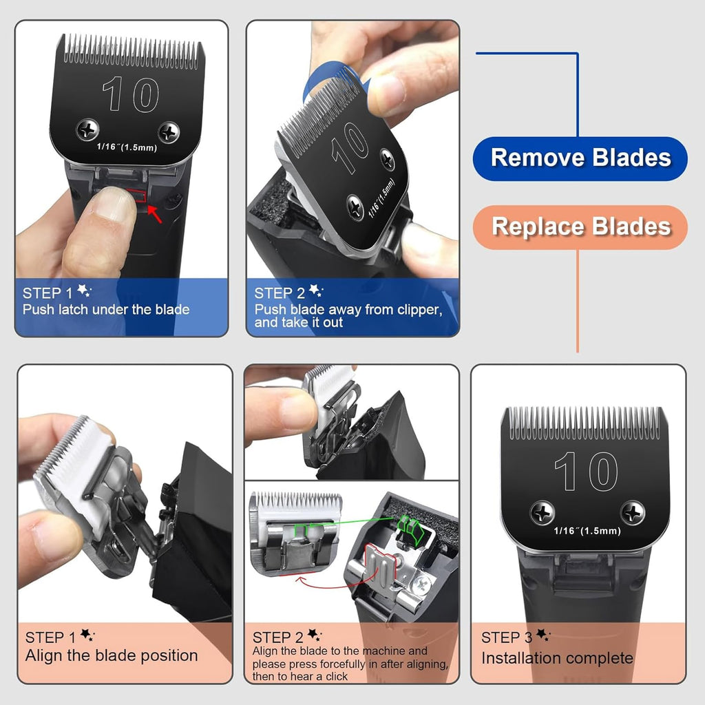 Audoc 10 Blades Dog Grooming Blades Compatible with Andis/Oster A5/Wahl KM-10 Series Dog Clippers,Detachable Clipper Replacement Blade,Black,Size 10 Blade 1/16" (10#/3PCS)