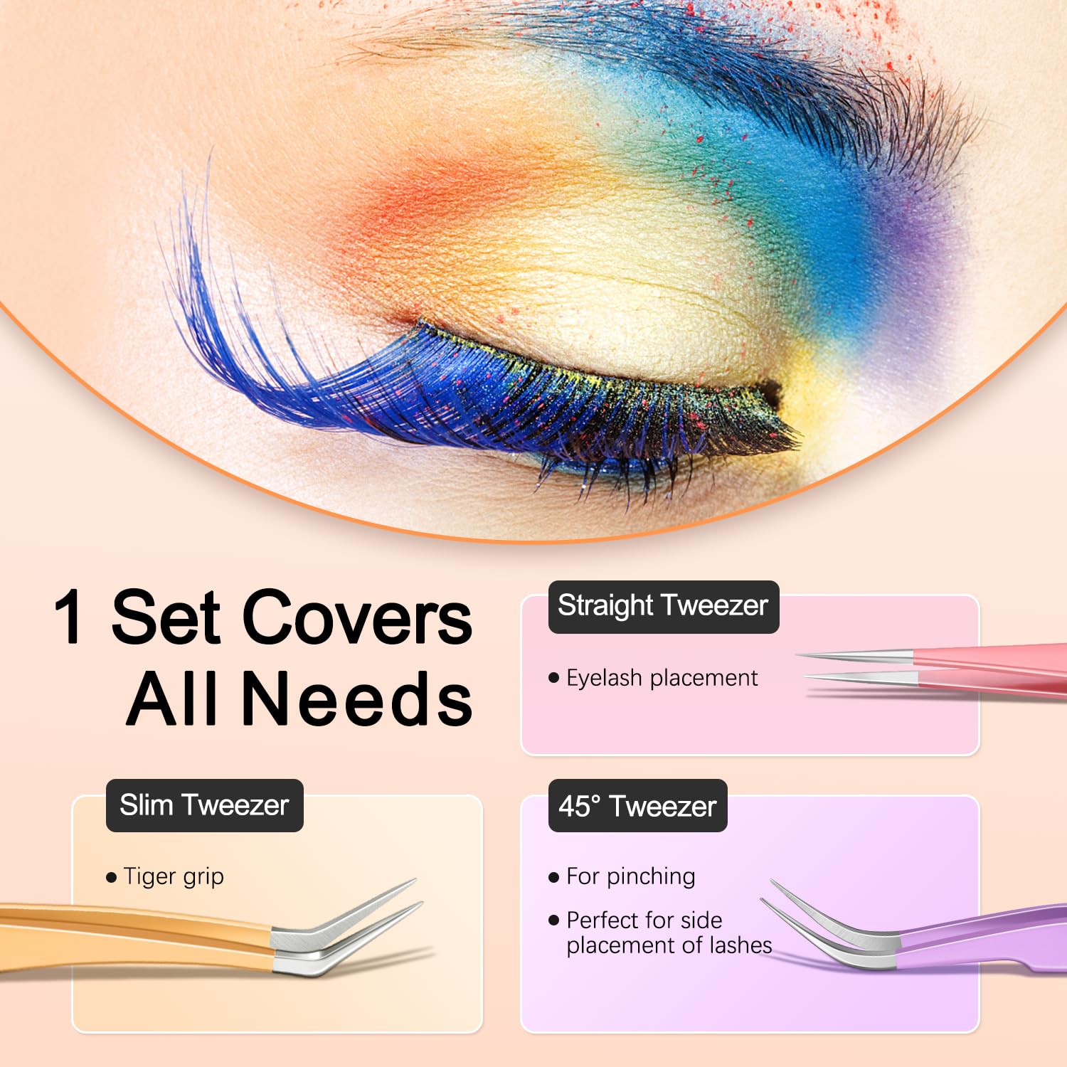 MORGLES High Precision Lash Tweezers Set, 5 in 1 Eyelash Extension Tweezers