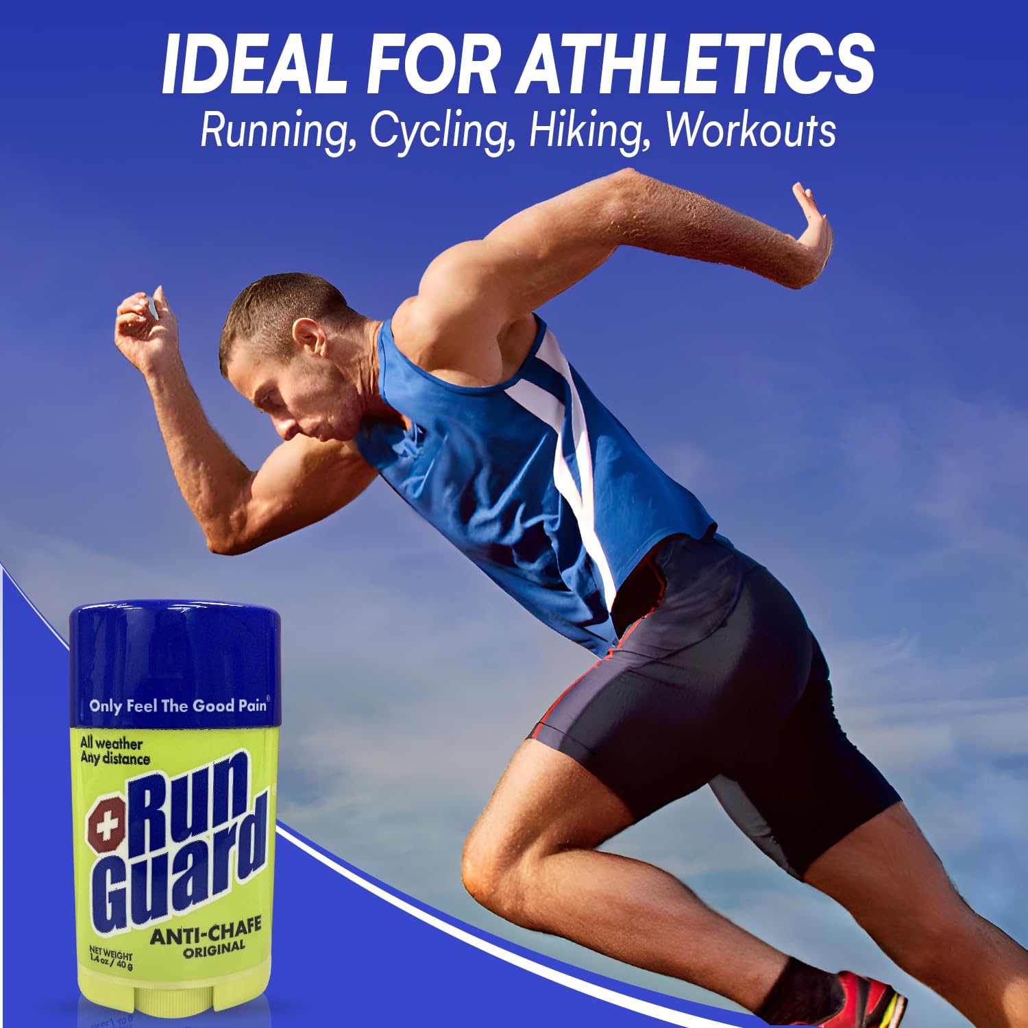 RunGuard Original Anti-Chafing Balm - Highly Effective USA Made Chafe Stick for Runners & Athletes - Sweat & Water-Resistant Formula - Sports Running Anti Chafe Soothing Balm Stick - 40g