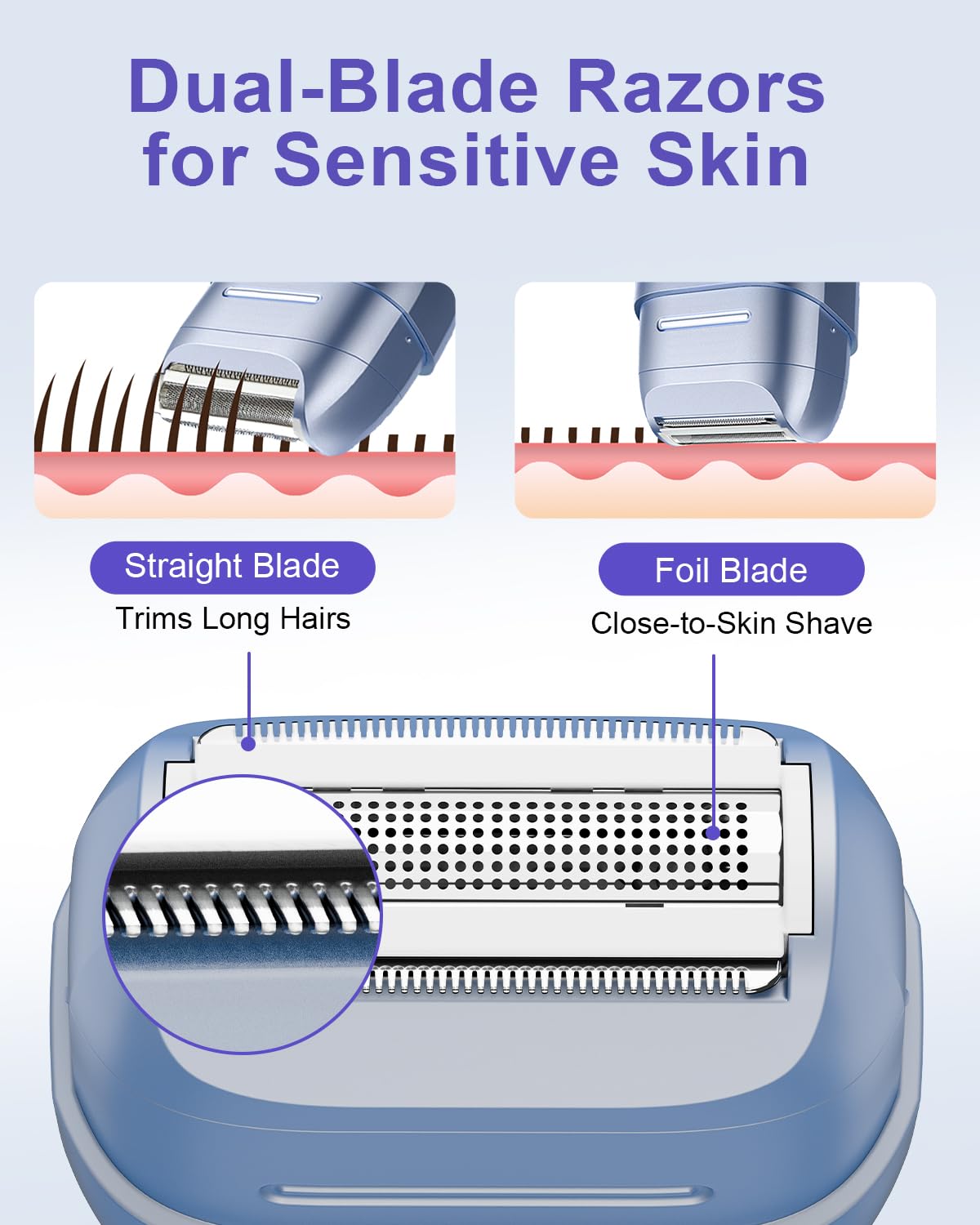 UNIMIKO Electric Shaver for Women Waterproof Mini Electric Razors for Women - Cordless Foil Shaver for Hair Removal, Legs, Face, Body, Bikini,Sensitive Skin, Razor for Teen Girls (Silver, Basic)