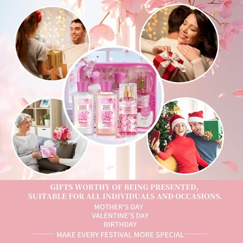 BBlove Bath and Body Gift Set for Women & Girls, Japanese Cherry Blossom, 3PCS Set for - Shower Gel, Body Lotion, Body Mist, Body Care Travel Set