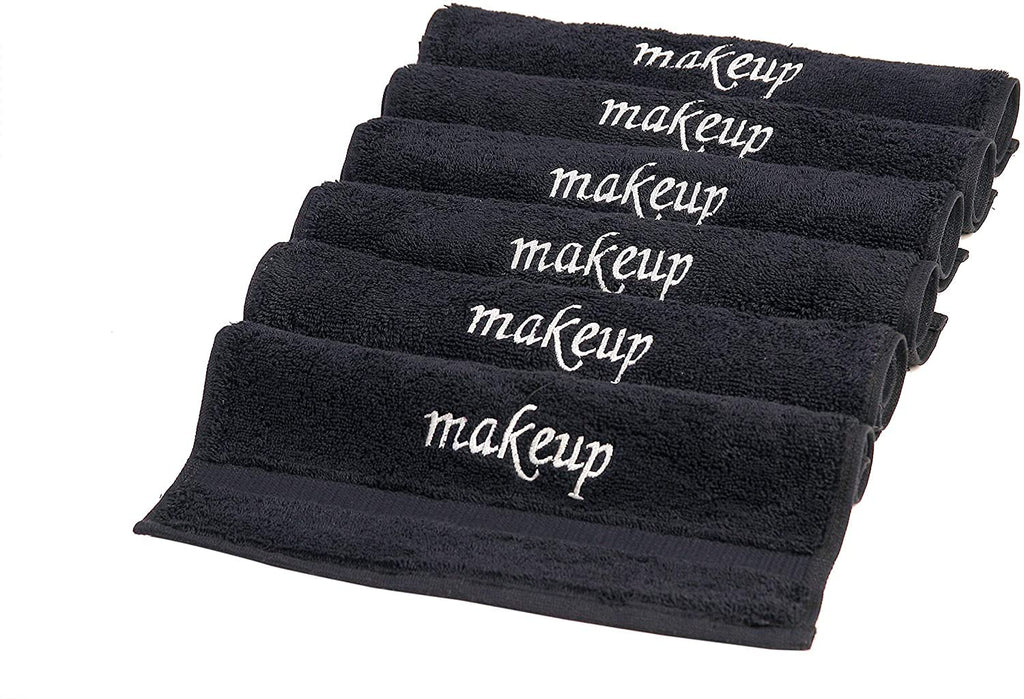LA HAMMAM 4 Pack 13" × 13" Super Soft Turkish Cotton Make Up Removal Towels & Washcloths | Highly Absorbent Towel | Luxury Makeup Remover Reusable Face Cloths | Facial & Skin Care Wash Cloth - Black