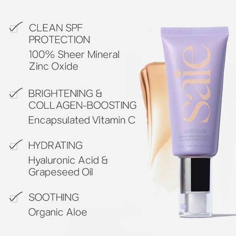Saie Sunvisor Broad Spectrum Sunscreen Moisturizer SPF 35 - Hydrating Face Sunscreen with Zinc Oxide & Vitamin C (1.35 fl oz)