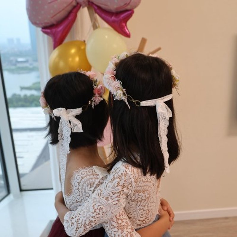 PoshMyra Flower Crown for Girls Birthday Party Children Floral Headpiece Kids Headband Wedding Holo Hair Accessories Photo Prop Soft Pink Headband