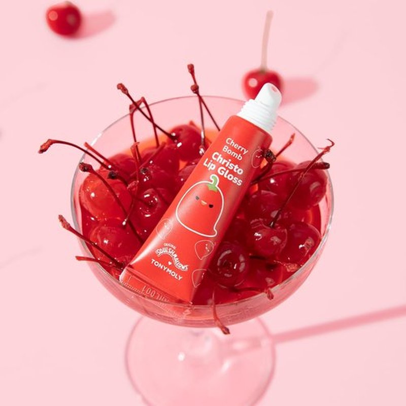 TONYMOLY x Squishmallows Christo Lip Gloss Keychain - Hydrating Sheer Cherry Red Tint, 11ml