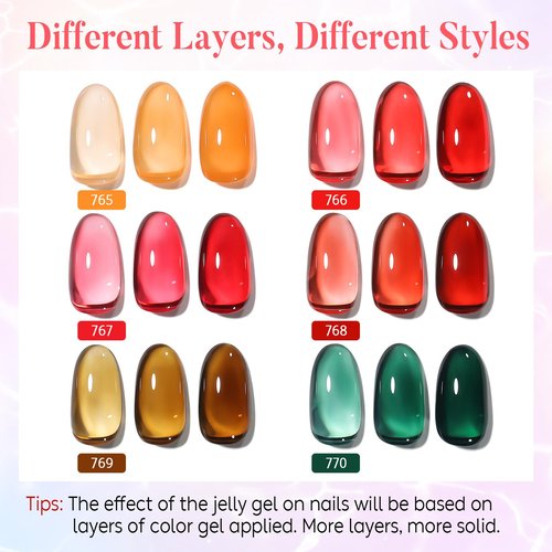 AIMEILI Gel Nail Polish Transparent Icy Jelly Gel Polish Soak Off U V LED Hema Free Nail Polish Vegan Cruelty-free Nail Salon Varnish 6 Color Set Kit of 77