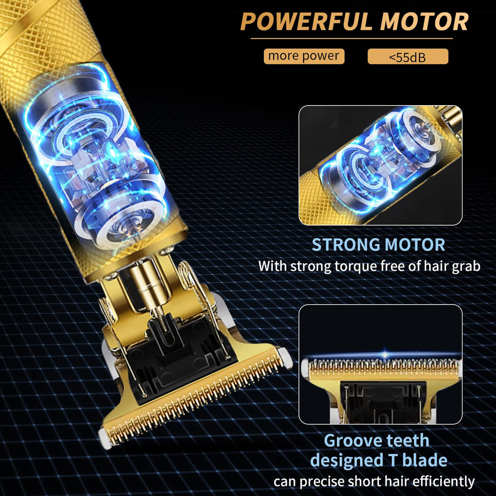 soieho Hair Trimmer for Men, Professional Electric Hair Clippers Cordless Beard Trimmer Shaver Electric T Blade Hair Trimmer, Zero Gapped Hair Clippers Cutting Grooming Kit with Guide Combs, Gold