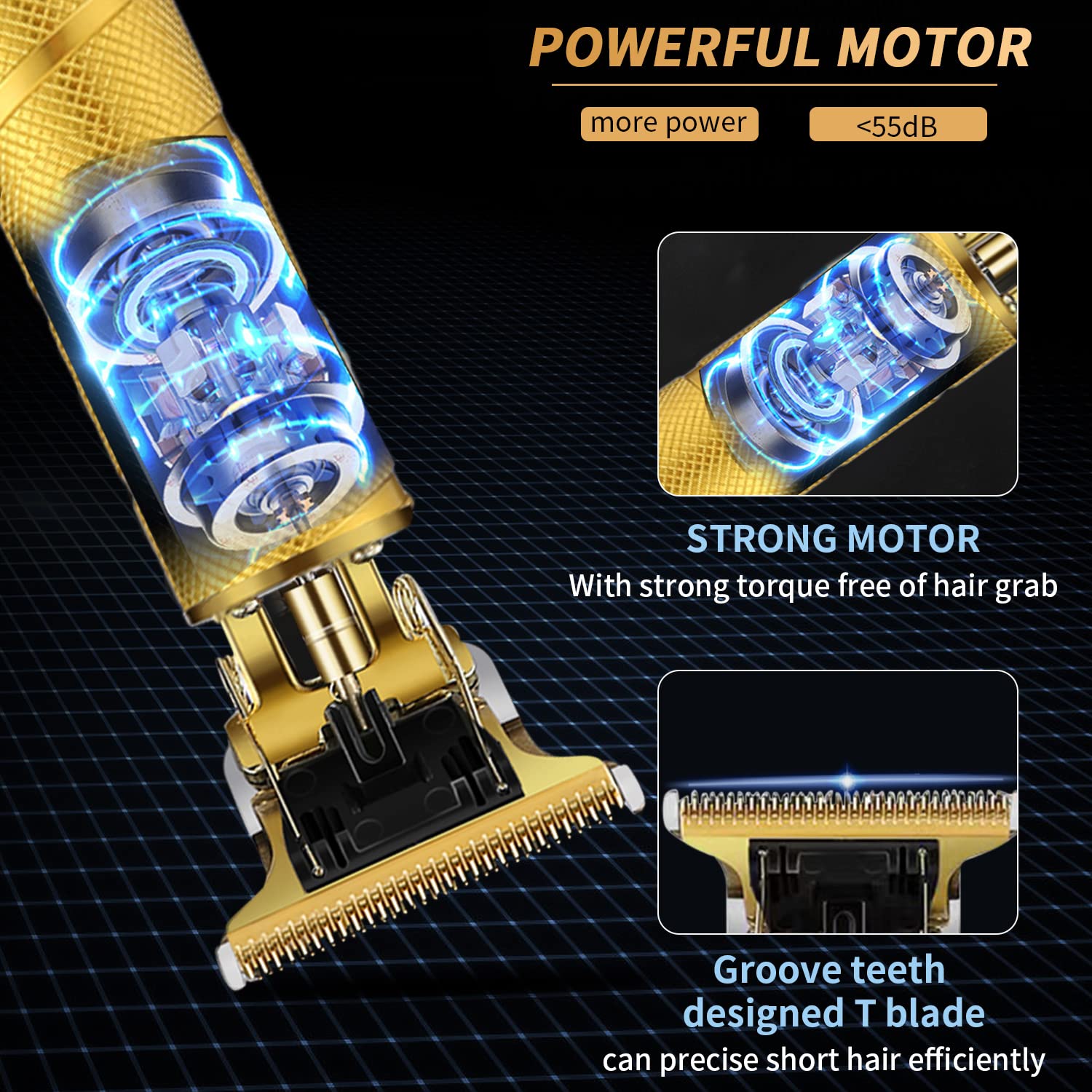 soieho Hair Trimmer for Men, Professional Electric Hair Clippers Cordless Beard Trimmer Shaver Electric T Blade Hair Trimmer, Zero Gapped Hair Clippers Cutting Grooming Kit with Guide Combs, Gold