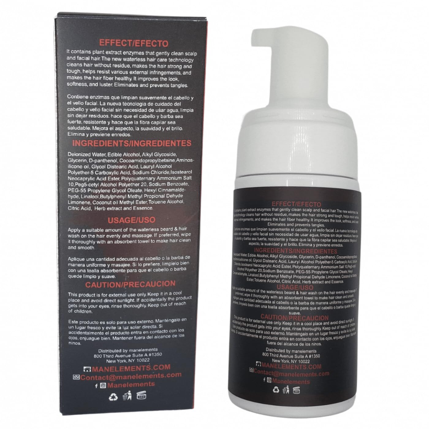 manelements Waterless Beard and Hair Cleansing Shampoo with Coconut Oil - Volumizes, Softens & Strengthens