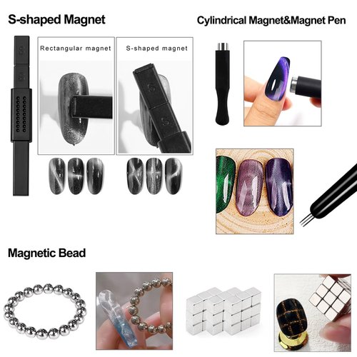 DANNEASY 60pcs Cat Eye Nail Magnet for Nail Art, Cat Eye Gel Nail Polish Magnet Strong Magnetic Nail Polish Magnets for Nails Multi-Function Nail Tool for Nails Salon Accessories