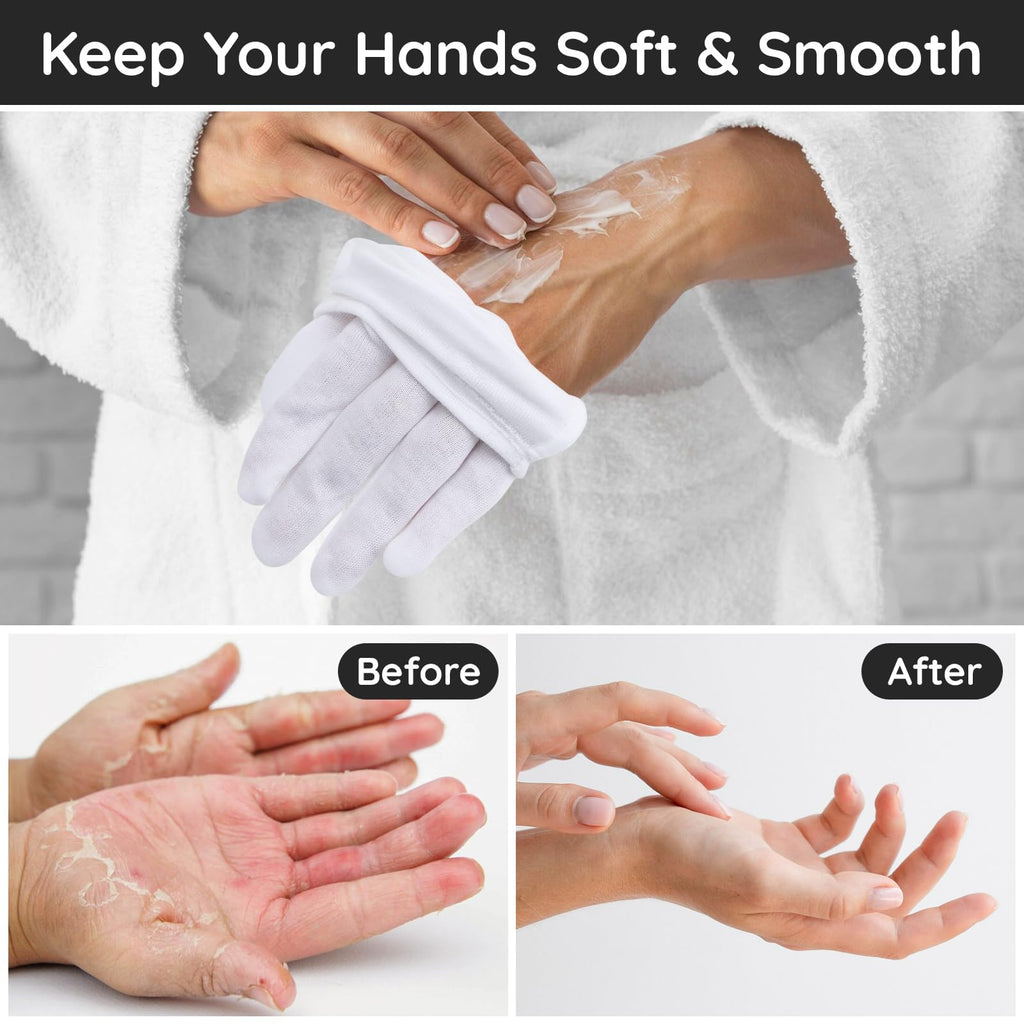 Segbeauty 12 Counts White Cotton Gloves, Large Thick Hand Moisturizing Overnight Sleeping for Dry Hands, 6 Pairs Washable Work Gloves, White Lotion Overnight for Men and Women