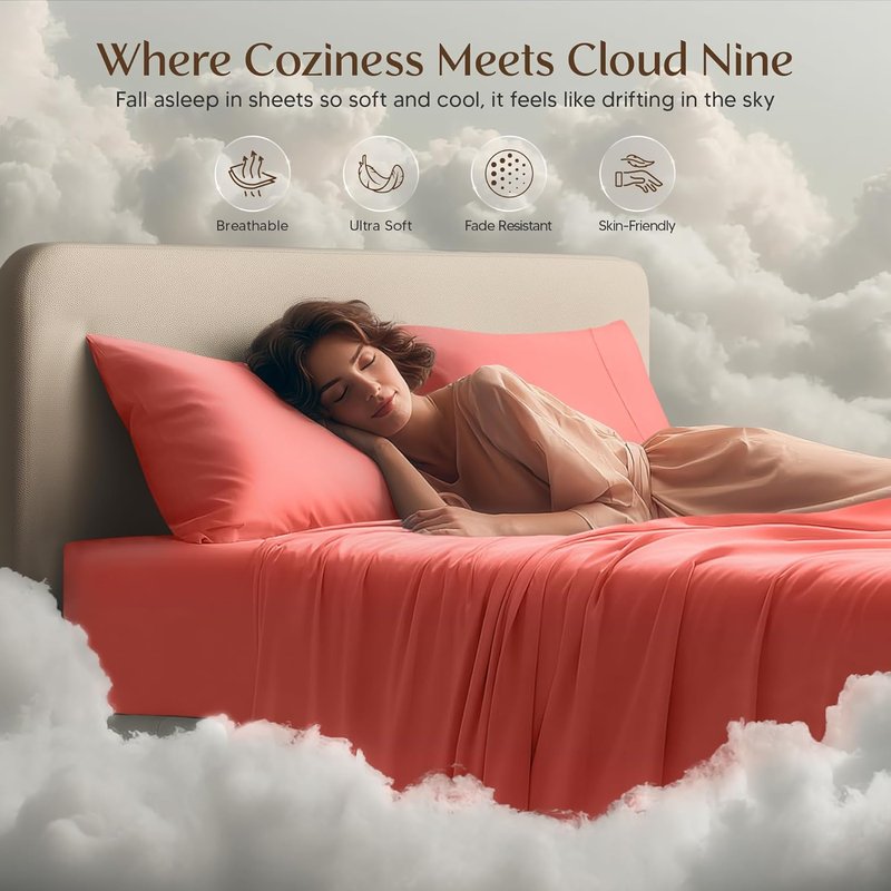 Utopia Bedding California King Sheet Set - Soft, Breathable Microfiber, 4-Piece in Coral | Oeko-Tex Certified