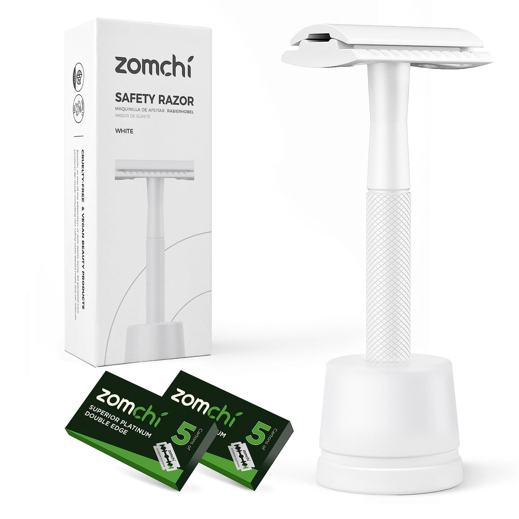 ZOMCHI Double Edge Safety Razor Kit for Men & Women, Stand,White
