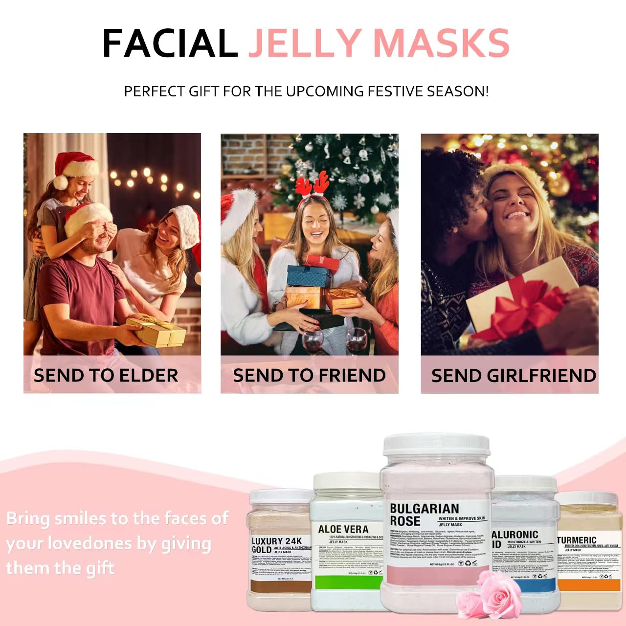 Ouhans Jelly Mask Powder for Facials Care,Rose Petals Gel Jelly Face Mask,Professional Peel off Rubber Mask,Hydrating Jelly Masks,DIY Spa Mask with Double-ended Silicone Brush,23 Fl Oz