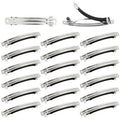 Cinaci 20 Pack 10cm/4" Simple Plain Blank DIY Caft Silver Metal French Hair Barrettes with Black Leather Cover Snap Hair Clips Clasps for Women Girls Teens Hair Accessories (4 Inch)