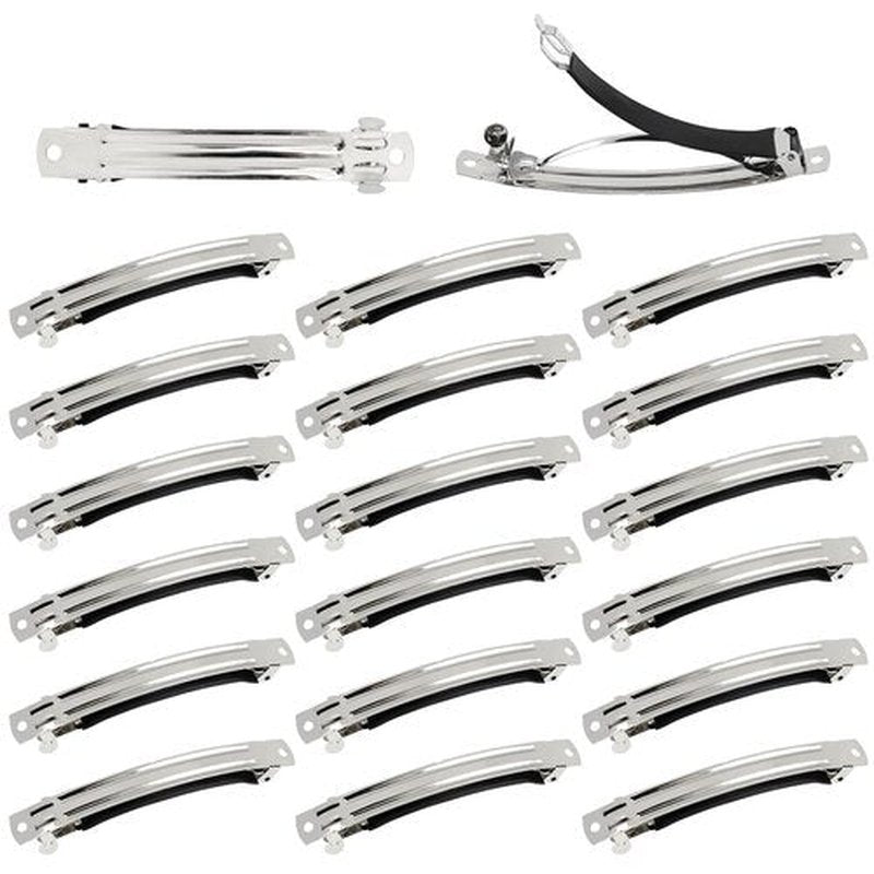 Cinaci 20 Pack 10cm/4" Simple Plain Blank DIY Caft Silver Metal French Hair Barrettes with Black Leather Cover Snap Hair Clips Clasps for Women Girls Teens Hair Accessories (4 Inch)