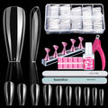 Teenitor 600 Pcs Clear Coffin Nail Tips, Acrylic Nail Kit, Clear Press On Nails, Long Fake Nails Coffin Nail Tips Full Cover, Acrylic Nail Clipper Nail Stand for Nail Extensions