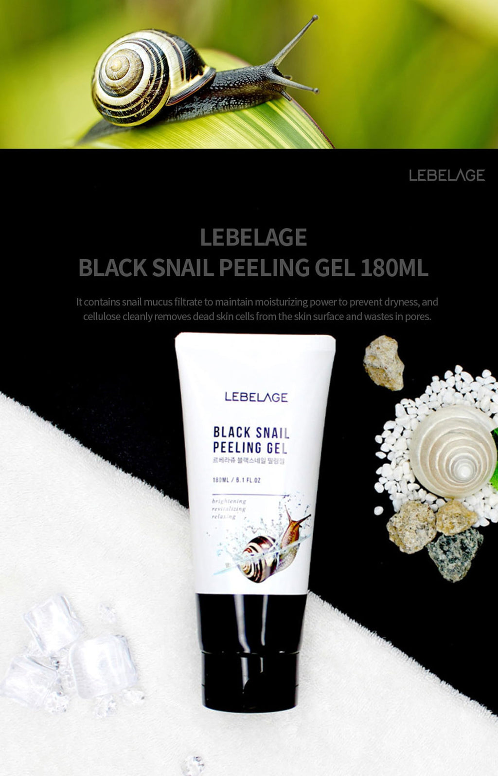 Lebelage Black Snail Peeling Gel 6.08 oz | Gentle Exfoliating Gel with Snail Extract | Wash-Off Gommage Texture for Smooth Skin Feel | Lightweight Non-Abrasive Facial Care Formula | Korean Skincare