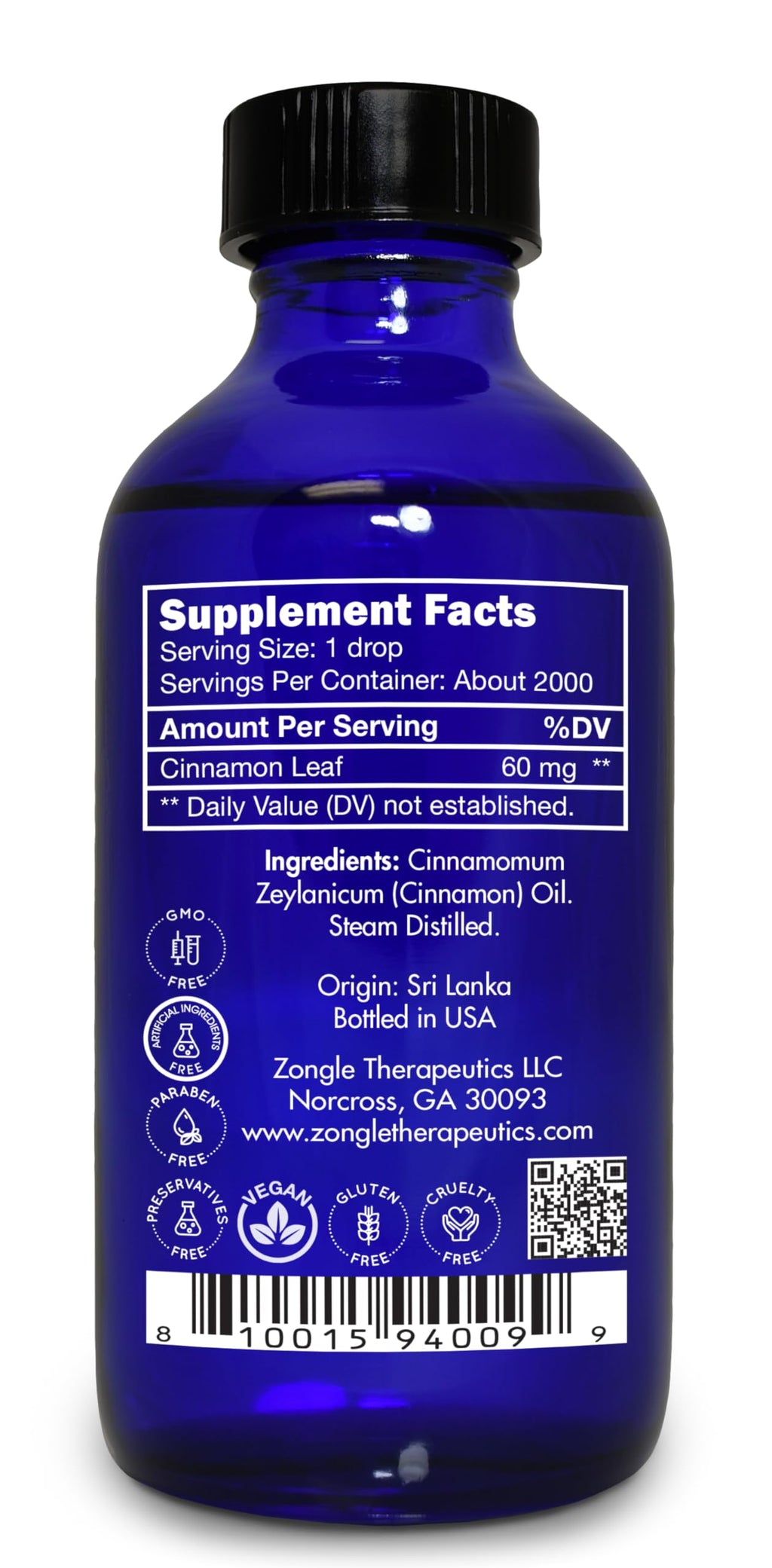 Cinnamon Essential Oil, Food Grade, for Candy, Cooking, Baking – 100% Pure, Edible, Cinnamon, Leaf, Oil, by Zongle Therapeutics, 4 OZ