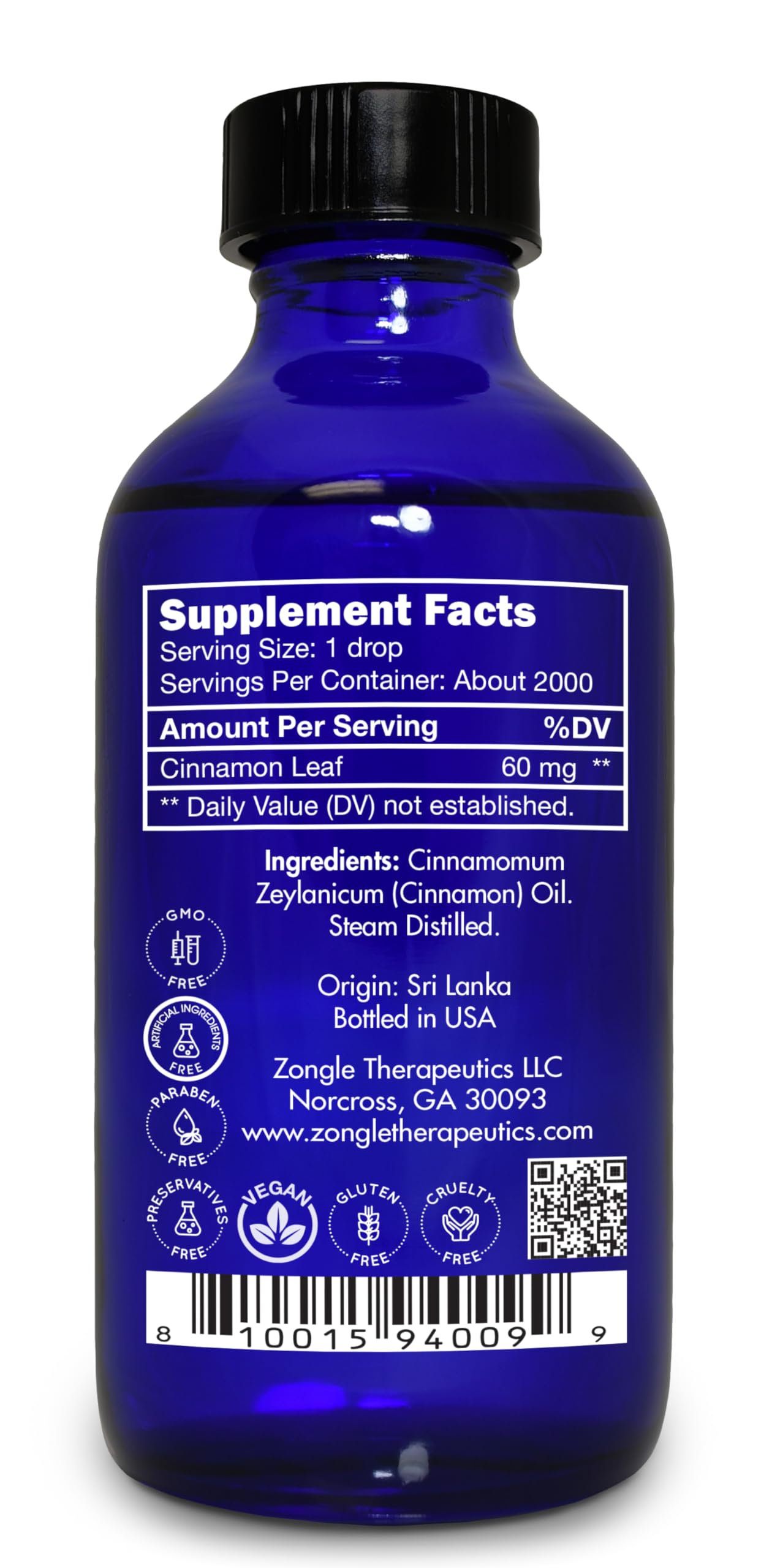 Cinnamon Essential Oil, Food Grade, for Candy, Cooking, Baking – 100% Pure, Edible, Cinnamon, Leaf, Oil, by Zongle Therapeutics, 4 OZ