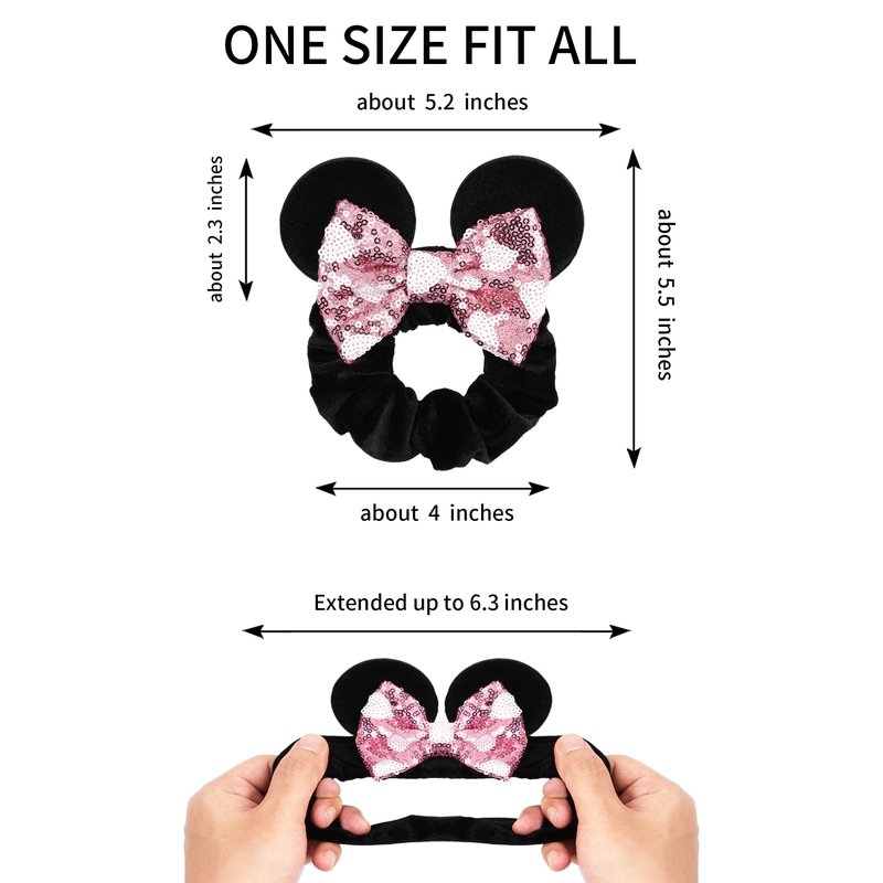 Zhezesmila 3 Pack Velvet Mouse Ears Scrunchies with Bow for Women Girls Elastic Hair Ties for Pony Tail Party Costume - Cute Hair Accessories