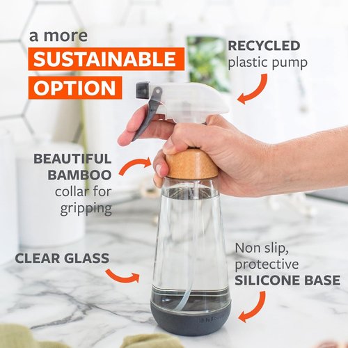 Full Circle | Refillable Glass Spray Bottle - Versatile Stream & Mist Options, 16oz Gray, 3 Pack for Non-Toxic Cleaning & Plant Care