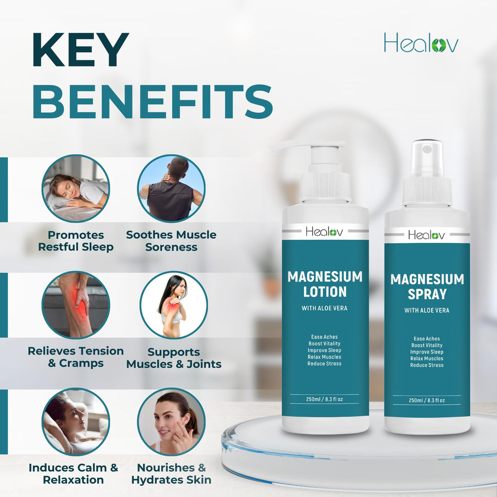 Magnesium Oil Spray + Magnesium Lotion Set – Pure Soothing Relief & Relaxation for Better Sleep, Muscle Health, Leg & Joint Care – Natural Magnesium Body Spray & Magnesium Cream for Feet, Non-Greasy