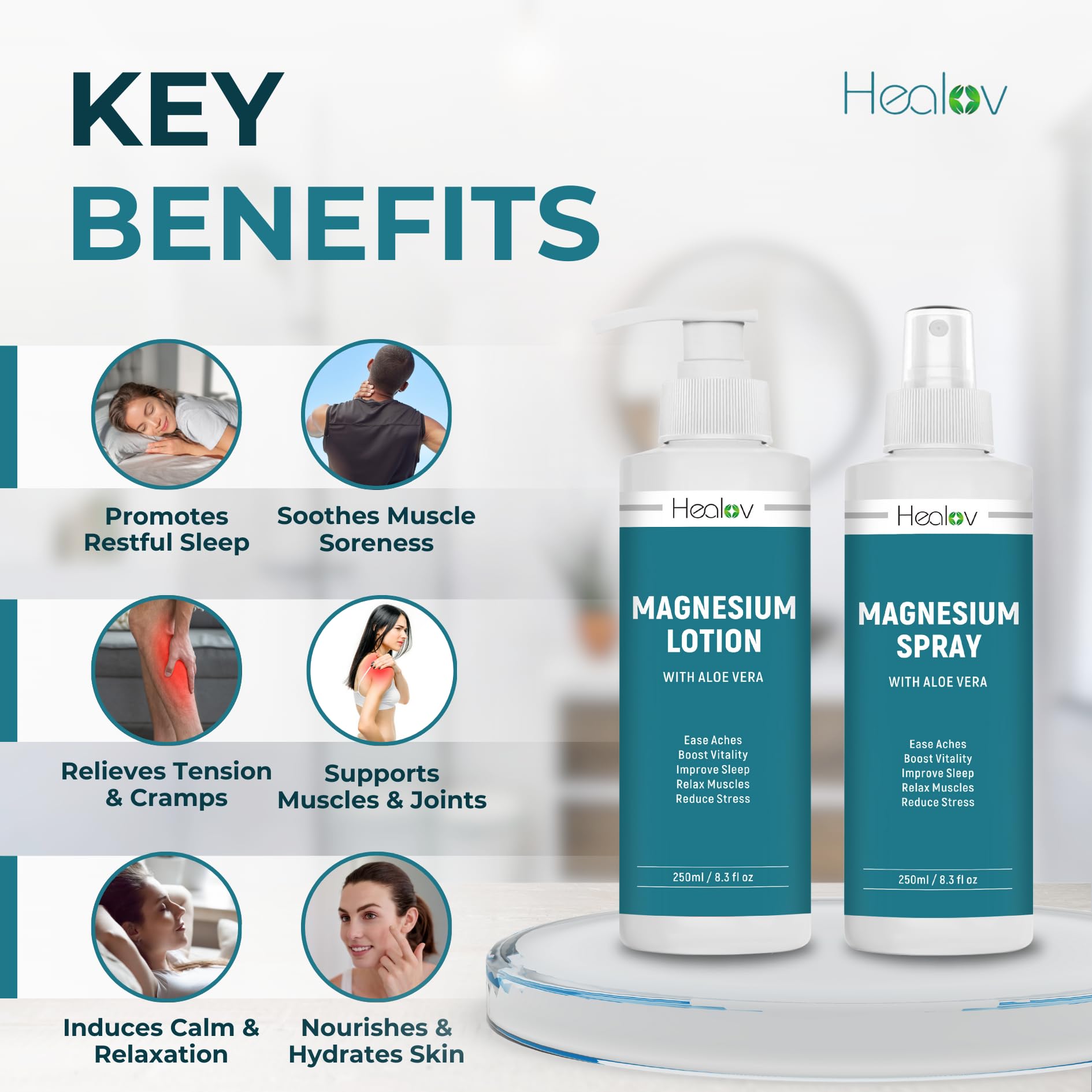 Magnesium Oil Spray + Magnesium Lotion Set – Pure Soothing Relief & Relaxation for Better Sleep, Muscle Health, Leg & Joint Care – Natural Magnesium Body Spray & Magnesium Cream for Feet, Non-Greasy