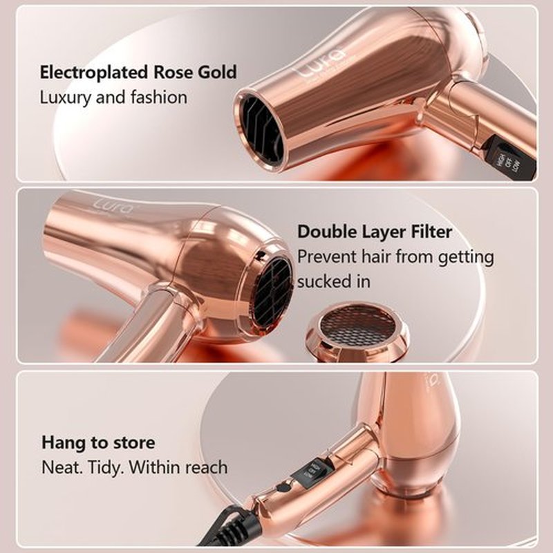 LURA Dual Voltage Travel Hair Dryer with Diffuser,Travel Blow Dryer Mini with EU Plug and UK Plug,Lightweight Portable Hairdryers with Folding Handle,1200W Compact Small Blowdryers for Women