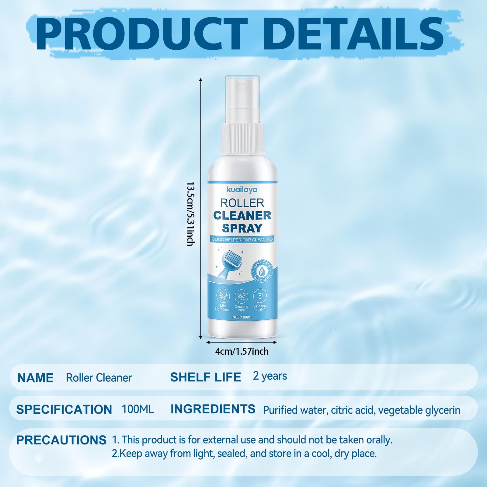 kuailaya Roller Cleaner, Roller Cleaner Spray, 100ml