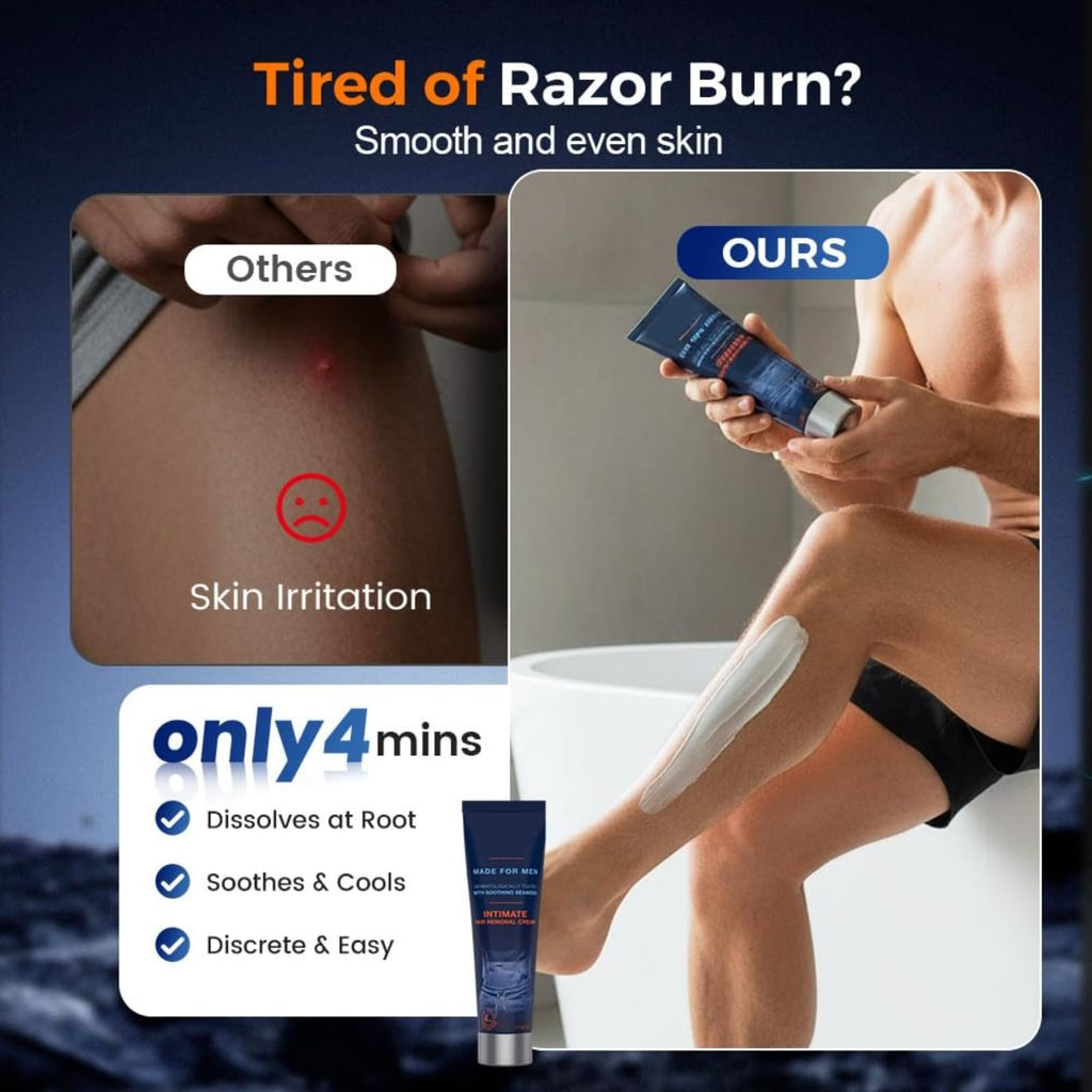 2PCS Men's Hair Removal Cream, Home Hair Removal Cream for Men - Residue-Free & Mark-Free Depilatory Cream, Moisturizing Gentle Formula with Seaweed Extract
