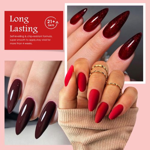 MEET ACROSS White Red Gel Nail Polish Set, 8 Colors Black Bloody Shimmer Red Silver Gel Polish Kit for All Seasons Soak Off Nail Manicure Gifts for Women