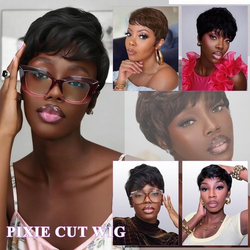 Pink Planet Pixie Cut Wig Human Hair for Black Women Short Pixie Cut Wigs Human Hair Wear and Go Glueless Pixie Wig Short Layered Brazilian Virgin Human Hair Wigs for Women （036-1B）