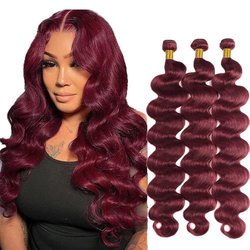 #99J Burgundy Bundles Human Hair Body Wave Bundles 26 28 30 Inch Wine Red Bundle Human Hair Extensions Unprocessed Virgin Remy Hair 3 Bundle 50 Gram Per Bundle