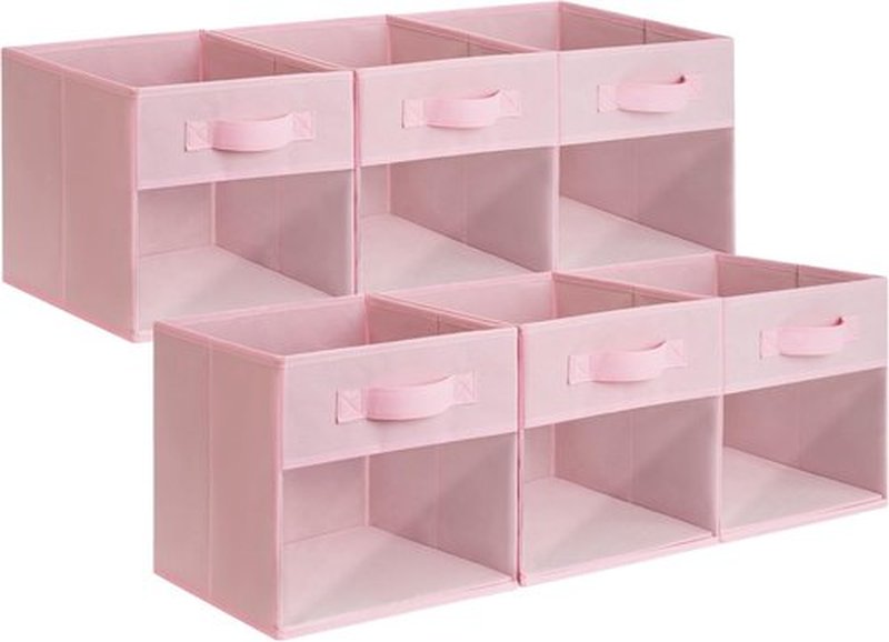 Granny Says Cube Storage Bins - 11-Inch Collapsible Fabric Organizers with Clear Window | Pink 6-Pack