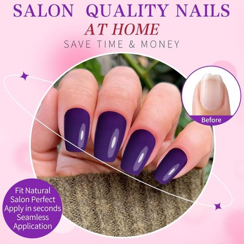 LuckForever 360pc Coffin Press Press on Nails Medium Fake Nails with Glue & Tabs, Medium Ballerina Fake Nails Press ons Nail Coffin Acrylic Glue Nail Tips False Artificial Nail Violet Stick on Nails