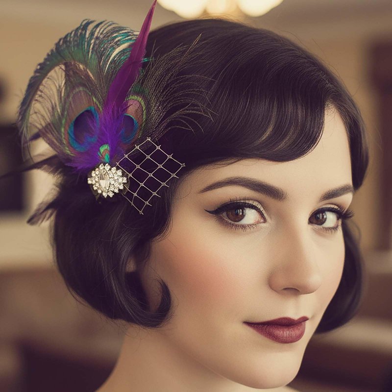 Yokawe Peacock Feather Hair Clip, Rhinestone Crystal Fascinator, 1920s Flapper,Vintage Style Hair Accessory