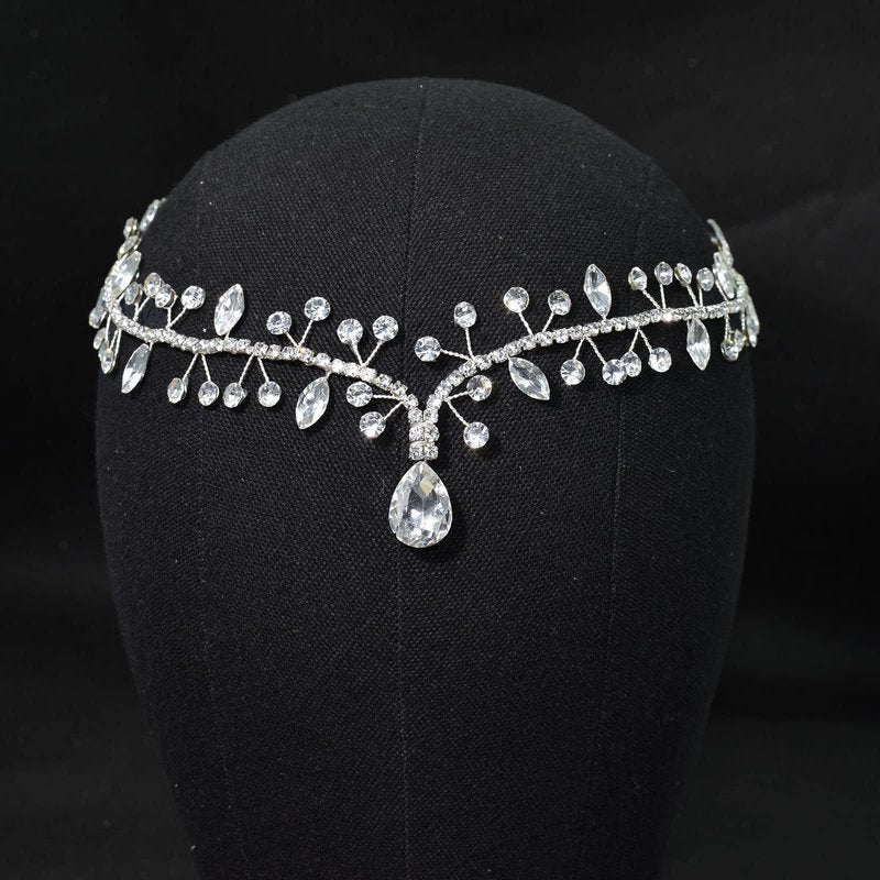 WONRLUA Wedding Hair Accessories for Brides, Rhinestone Forehead Headband, Bridal Headpieces for Wedding
