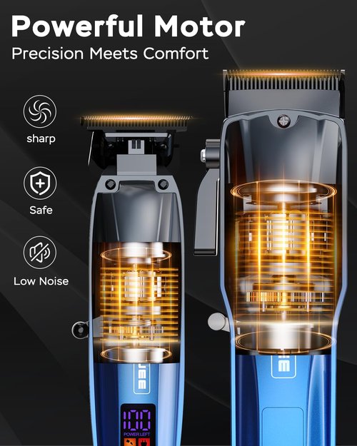 GinJee Professional Hair Clippers for Men Cordless & Corded - Rechargeable Barber Clipper & Trimmer Set with Fade Lever for Home Haircuts, Grooming Kit with Guide Combs, with Travel Case